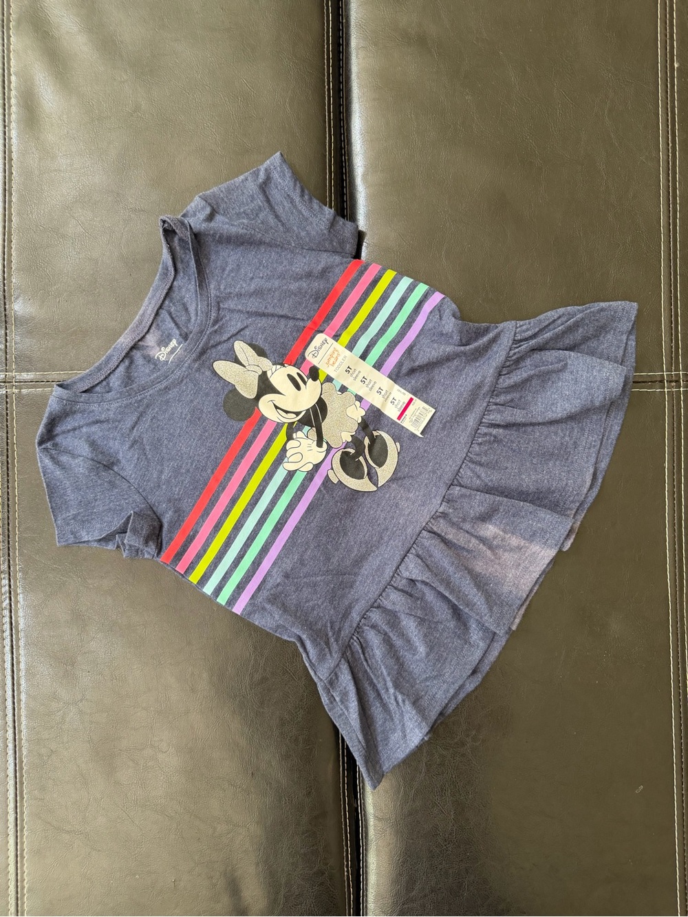 Disney - Girl’s Navy Tee with Rainbow Stripes & Minnie Mouse